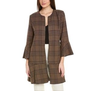 CAbi #3902 Plaid Longline Full Zip Jacket in Navy Blue and Brown Size Medium